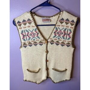 Vtg Grannycore Knit Sweater Vest Size S Fair Isle Aztec Prairie Folk Top Retro